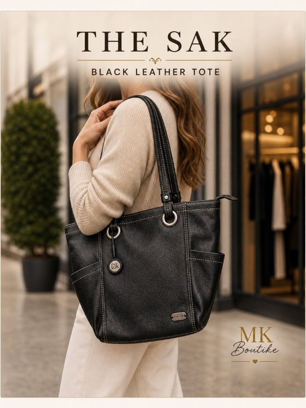 The Sak Black Leather Tote Shoulder Bag